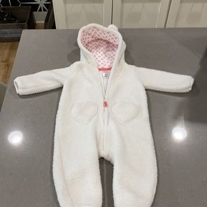 Carters six month fleece hooded light ivory one piece